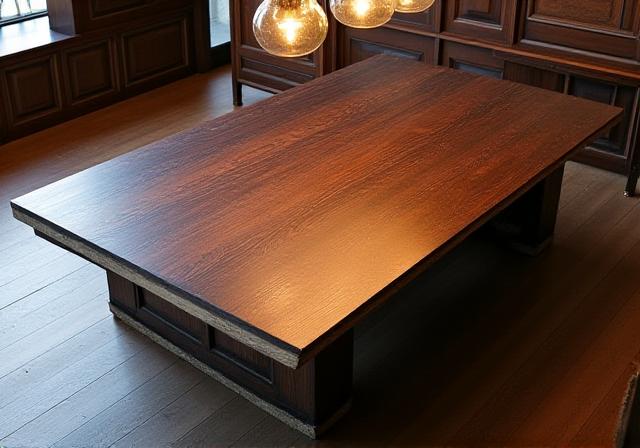 Large bespoke conference table with metal inlay