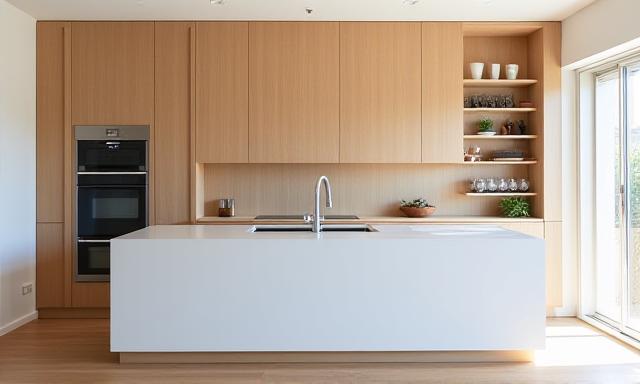 Seamless monolithic oak cabinetry installation in Tribeca
