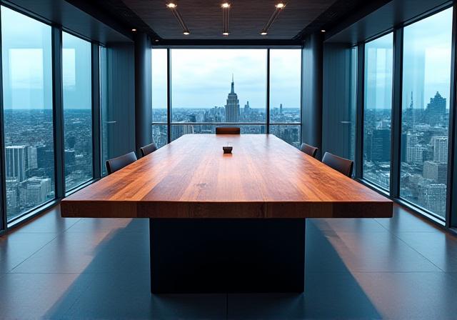 Industrial style boardroom table with architectural base