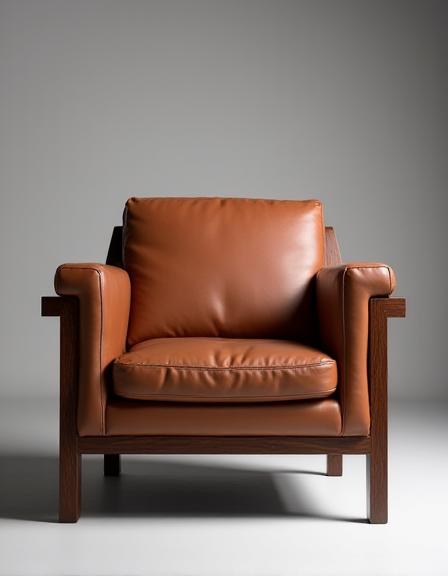 Architectural lounge chair with walnut frame